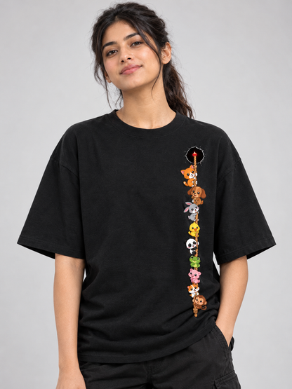Front to Back Kawaii Print Unisex Black Tee