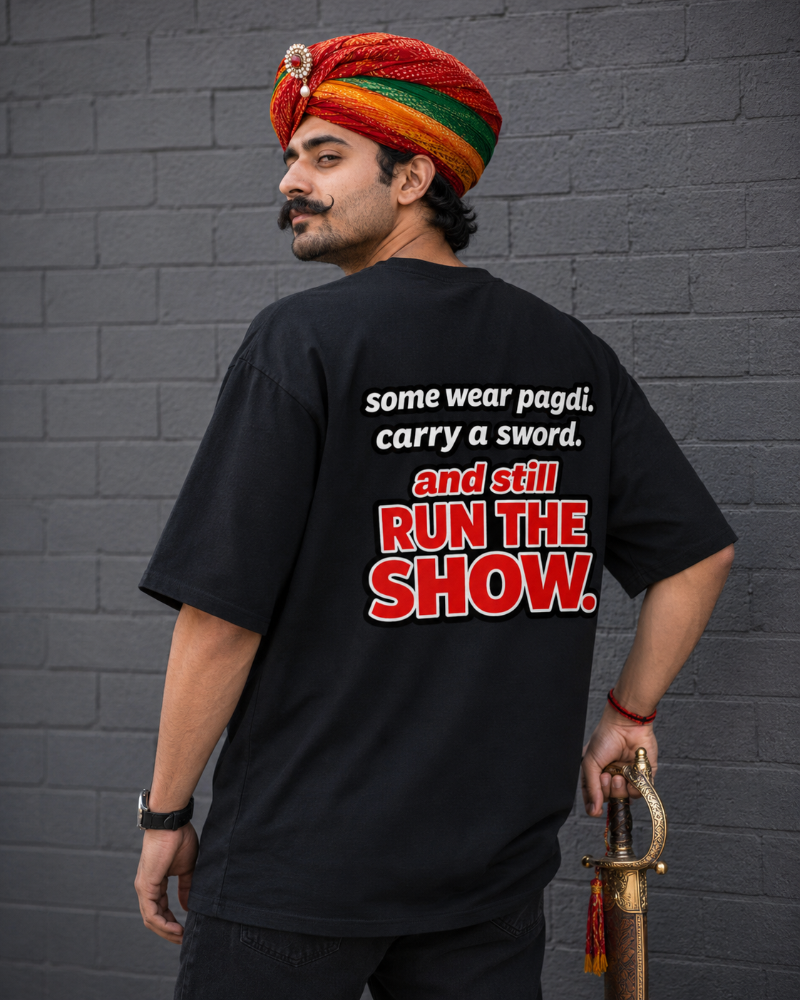 Front & Back Print Rajasthani Warrior Tee | NERR Streetwear