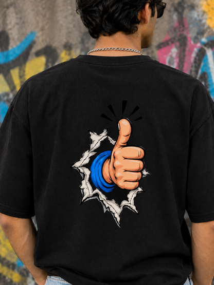 Torn Fabric Thumbs Up Back Print Oversized Tee