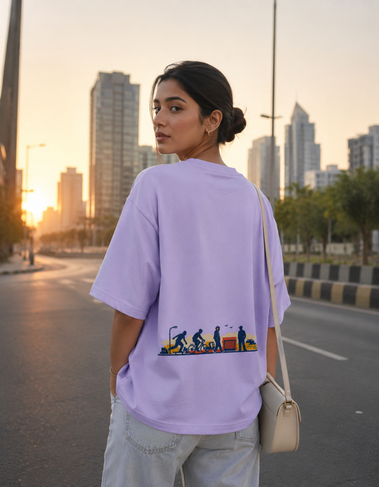 City Hustle Oversized T-Shirt | Sunglasses Front Print, Street Life Back Graphic | NERR Streetwear