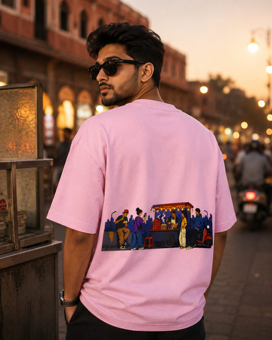 "Midnight Momos Oversized Tee – Street Food Vibes | Front & Back Print | NERR Streetwear"