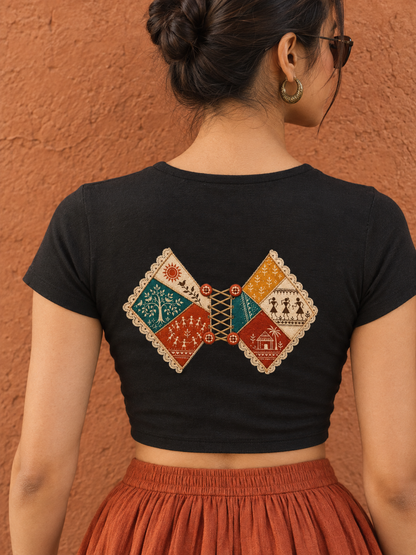 Patchwork Corset Print( no patchwork and button uses) Crop Top