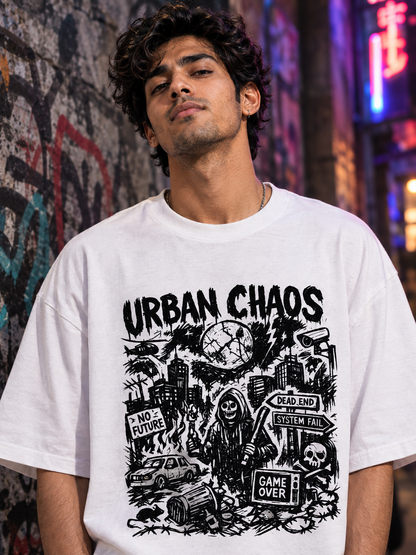 Urban Chaos Oversized Graphic T-Shirt For Men | Premium Streetwear