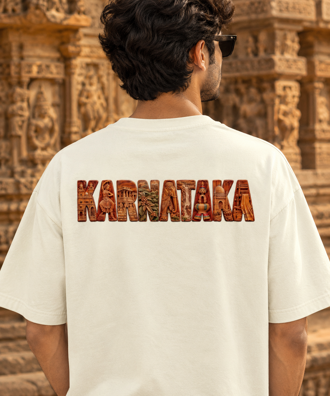 3d Wooden Carving Karnataka Printed Oversized Unisex Tee