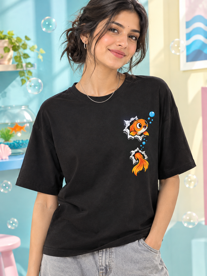 Fish Out Of Torn Fabric Oversized T-Shirt