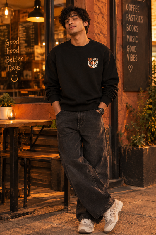 Tiger Embroidered Pocket ( no fabric) Printed Sweatshirt