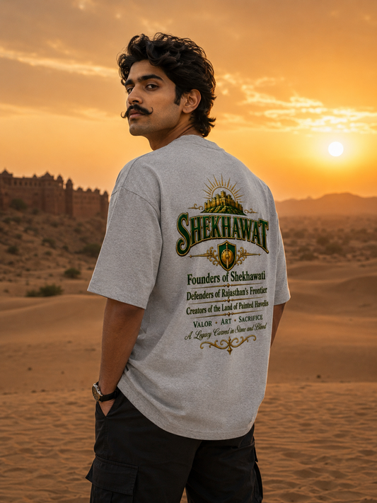 Shekhawat Oversized T-Shirt | Founders of Shekhawati Print | Rajput Warrior Tee | Front & Back Design