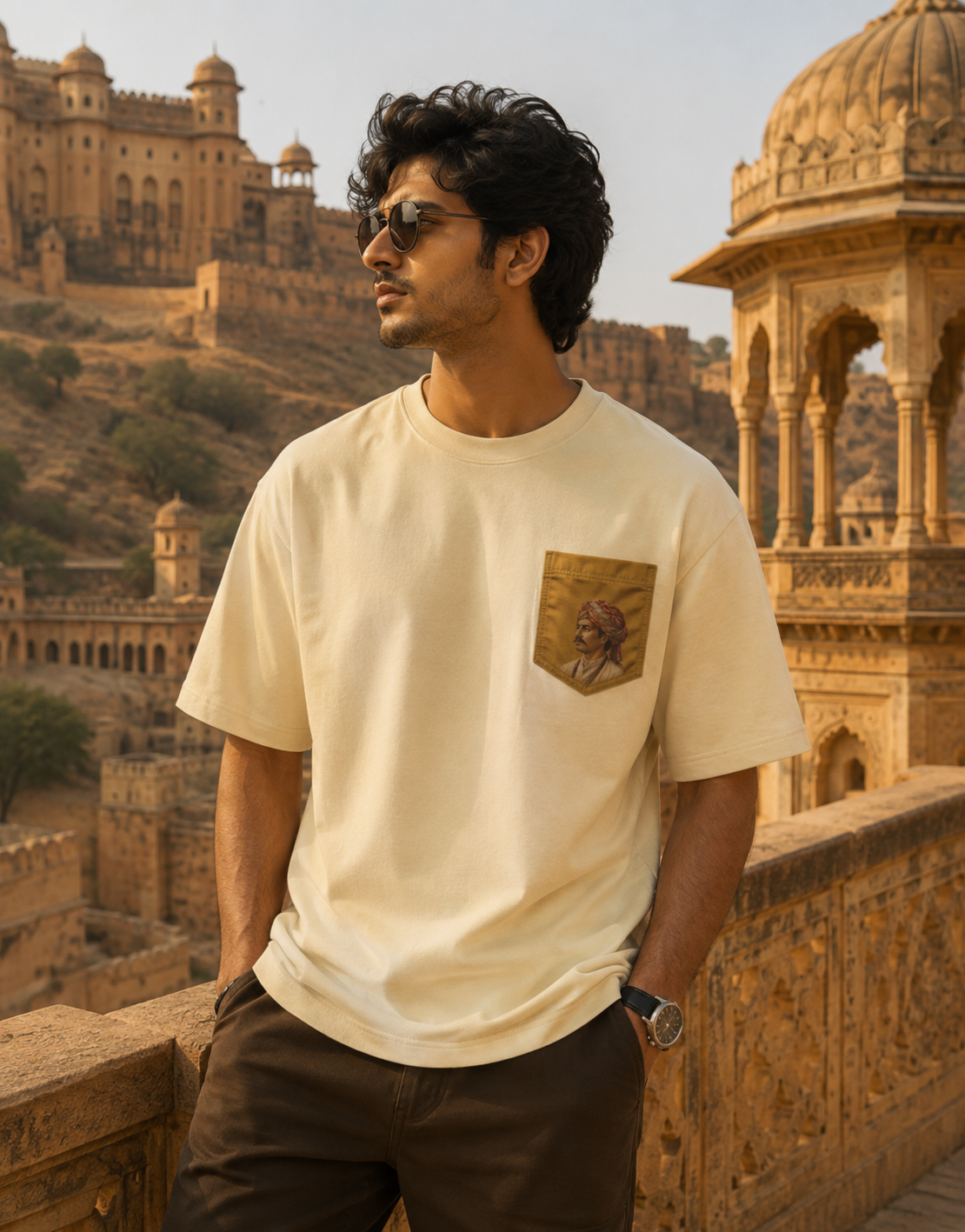 Oversized Beige Cotton Tshirt For Men | Ethnic Premium Streetwear