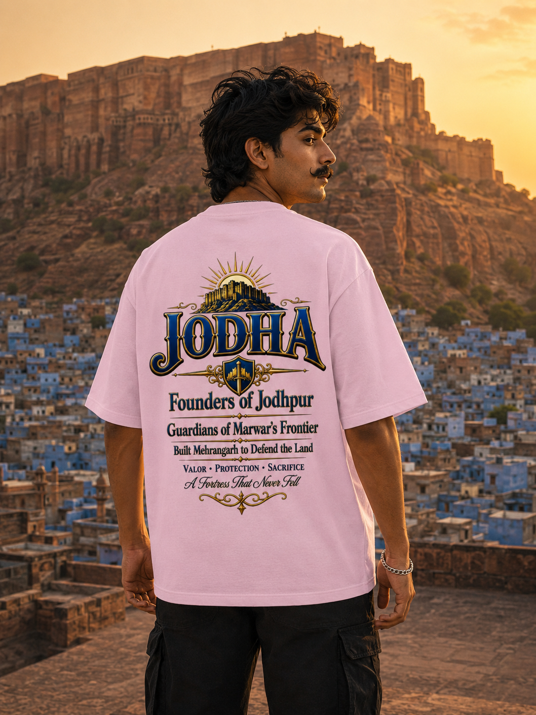 Jodha Oversized T-Shirt | Founders of Jodhpur Print | Rajput Warrior Tee | Front & Back Design