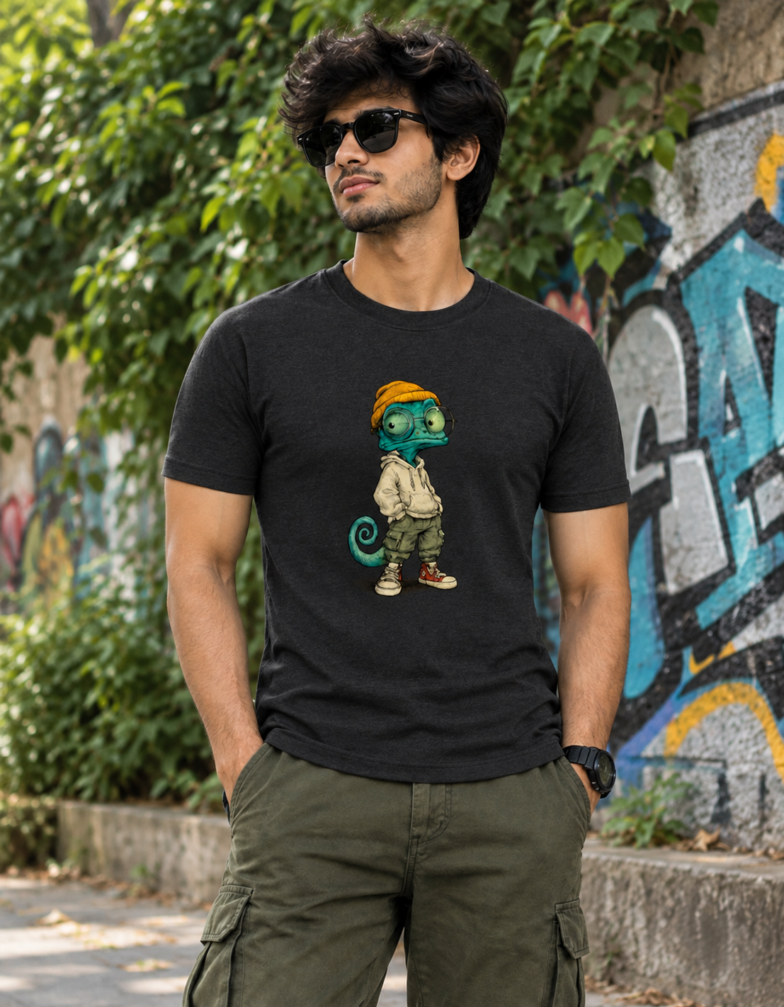 Cool Chameleon Streetwear T-Shirt | Hipster Lizard Graphic Tee | Funny Animal Street Style Shirt | Unisex Urban Art T-Shirt