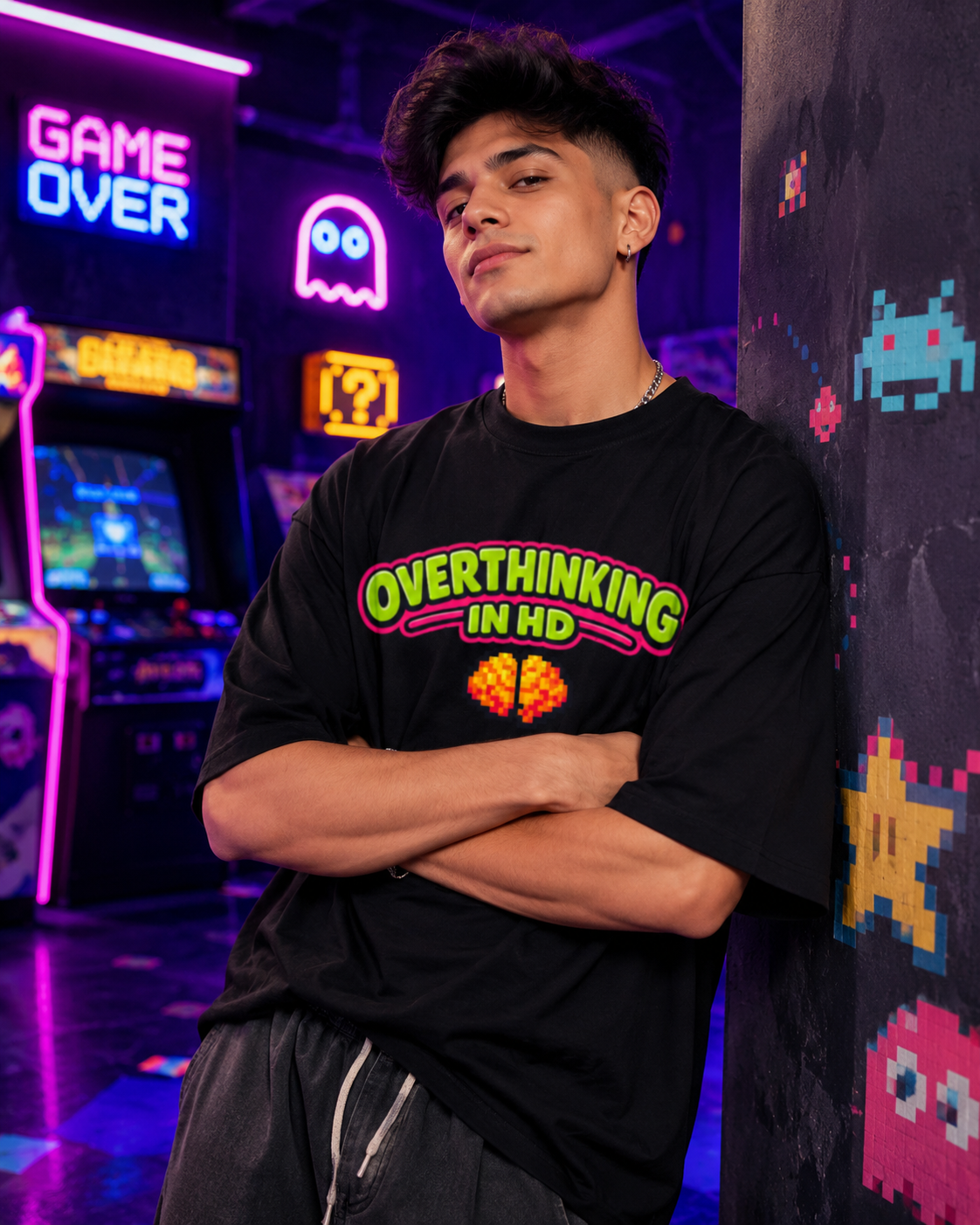 Overthinking In Hd Bold Typography Oversized Tee