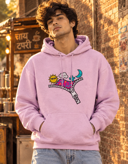 Zipper Sun Moon Print ( no thread work) Unisex Hoodie
